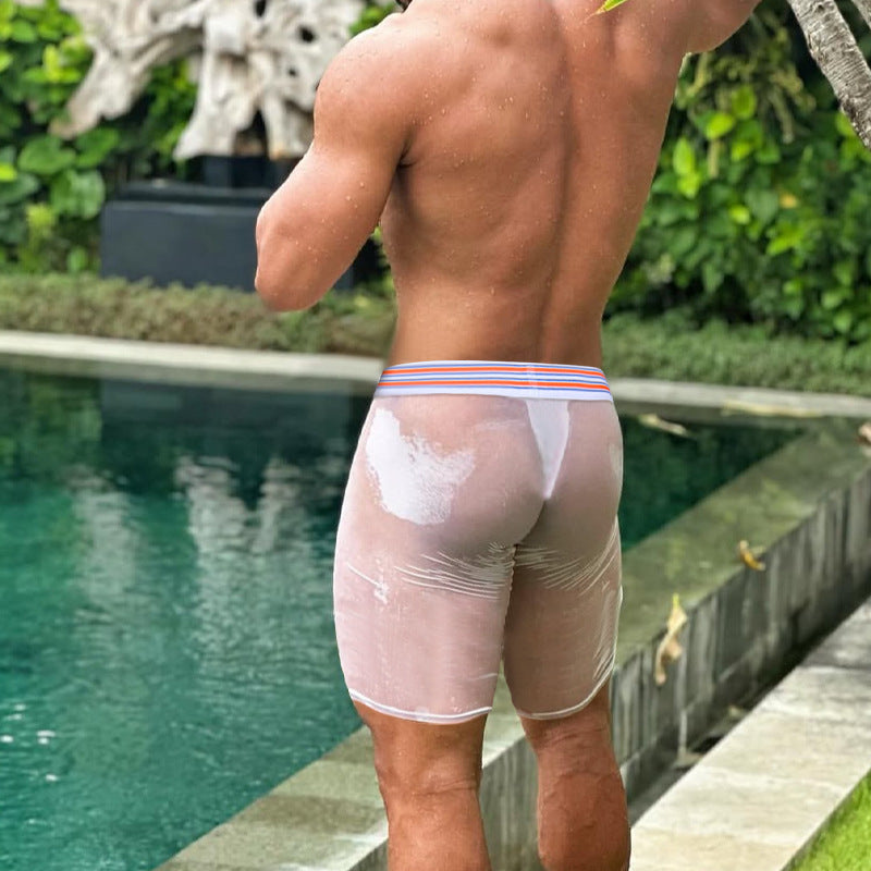 Men's Sexy Thread Cotton Fabric High Fork Low Waist Sports Hip Lifting