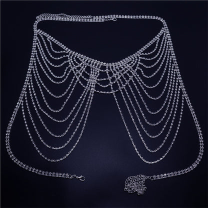 Fashion Multi-layer Tassel Rhinestone Underwear Body Suit Chain Nightclub Stage Costume Accessories