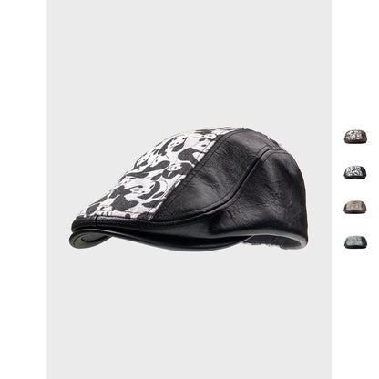 Autumn Winter Retro PU Leather Stitching Advance Hats