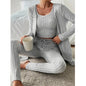 New Design Sense Round Neck Sunken Stripe Casual Solid Color Women's Three-piece Suit