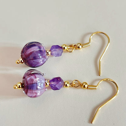Nine Purple Fire Natural Amethyst Earrings
