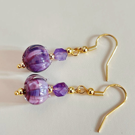 Nine Purple Fire Natural Amethyst Earrings