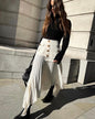 Irregular Chiffon Stitching Pleated Multi-button Pocket Skirt