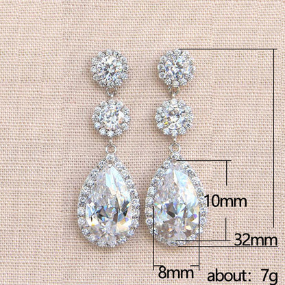Water Drop Zircon Earrings Super Flash Female Romantic Wedding