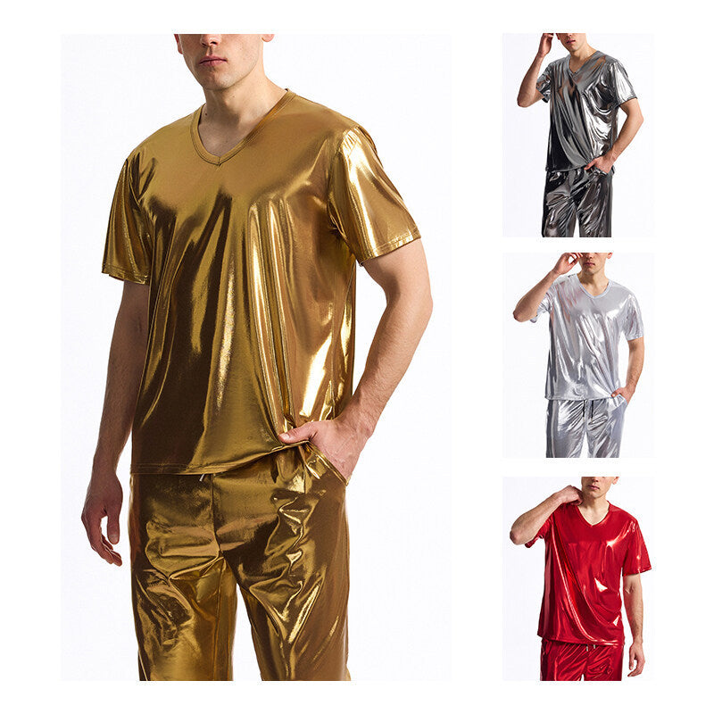 Men's Bright Surface Bronzing Disco Suit Model