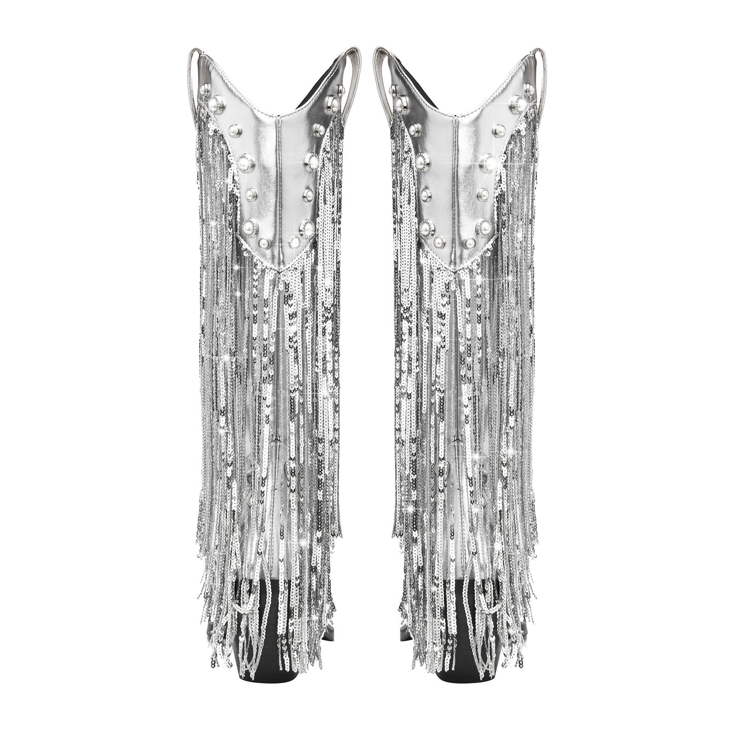 Sequin Tassel Pointed Sleeve High Leg Boot