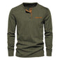 Men's Independent Stand Corduroy Casual Henley Slim Solid Color Long Sleeve T-shirt