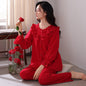 Long Sleeve Annual Home Wear Cotton Wedding Celebration Red Bride Suit