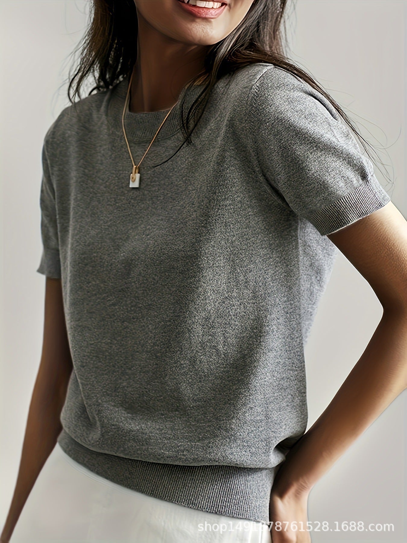 Round Neck Short Sleeve Thin Loose Casual Women's Sweater
