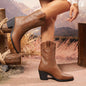 British Style Chunky Heel Mid-calf Pointed Toe Plus Size Ankle Boots