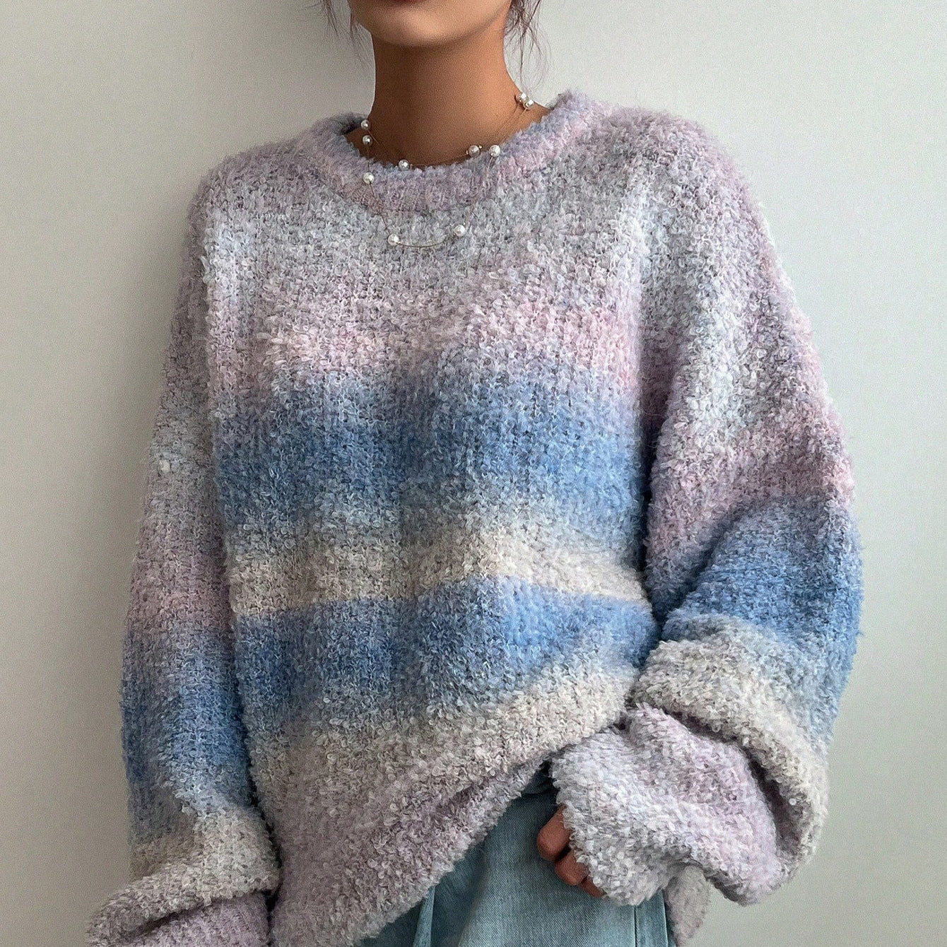 Lazy Sweater Female Gradient Color Round Neck Loose Outer Wear Soft Glutinous