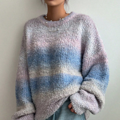 Lazy Sweater Female Gradient Color Round Neck Loose Outer Wear Soft Glutinous