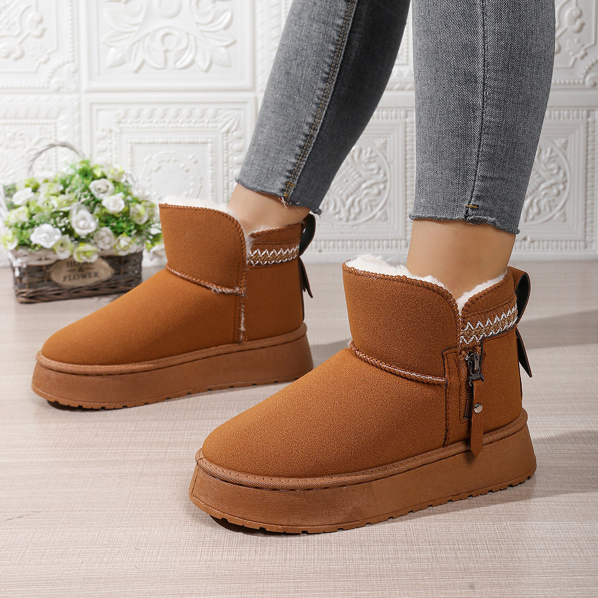 Side Zipper Thick Sole Height Increasing Snow Boots For Women