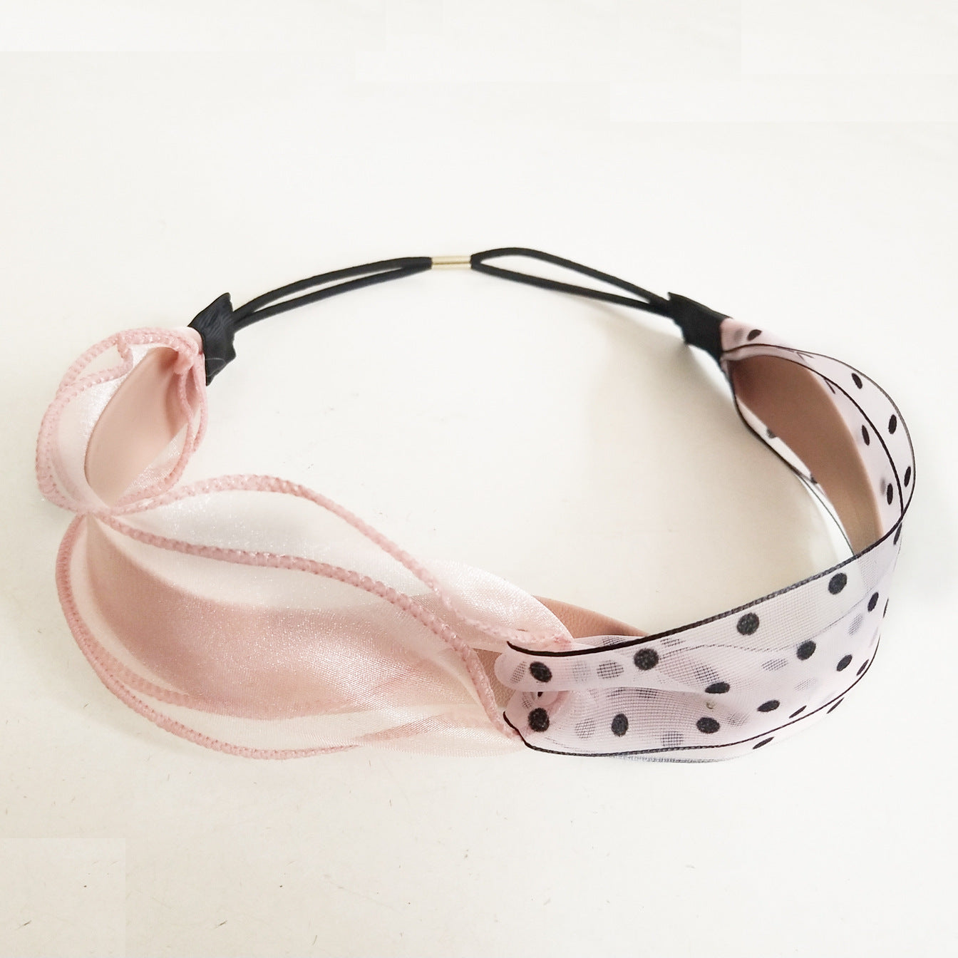 Polka-dot Mesh Contrast Color With Wavy Cross Hairband