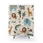 Cute Safari Animals Shower Curtain — Nursery Kids Jungle Elephant, Lion & Giraffe Bathroom Decor