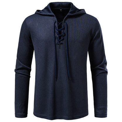 Drawstring Design Men's Hooded Long Sleeve T-shirt