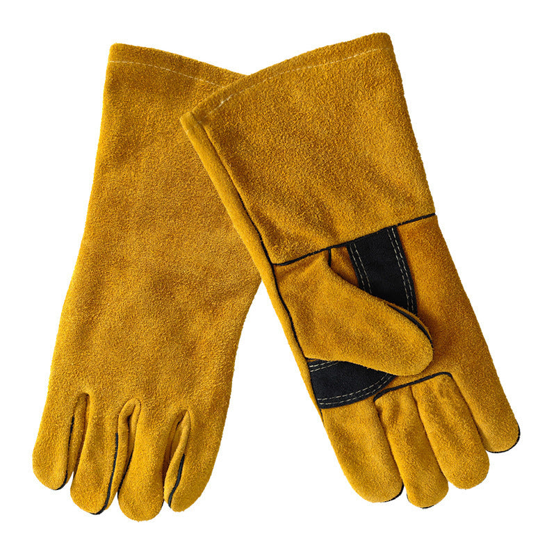 Outdoor Camping BBQ Gloves Welding Non-slip Wear-resistant Protective Leather Gloves Heat Insulation