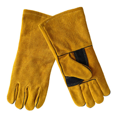 Outdoor Camping BBQ Gloves Welding Non-slip Wear-resistant Protective Leather Gloves Heat Insulation