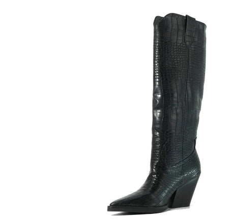 Retro Pointed Stone Pattern Thick Heel Simple Pointed High Heel Shoes