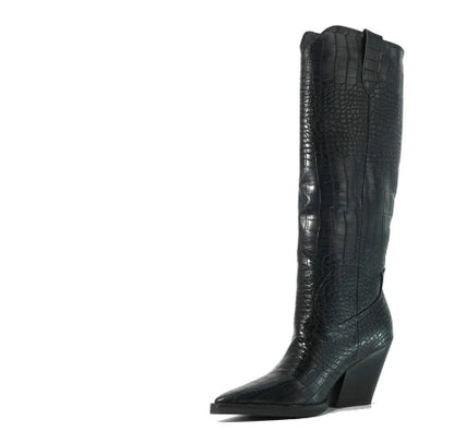 Retro Pointed Stone Pattern Thick Heel Simple Pointed High Heel Shoes