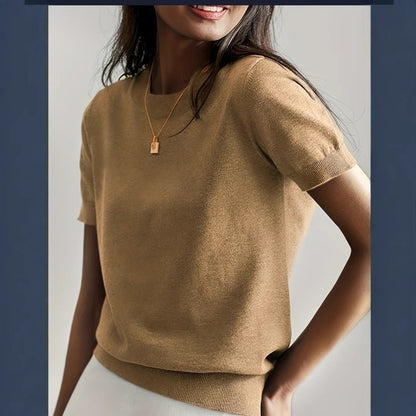 Round Neck Short Sleeve Thin Loose Casual Women's Sweater
