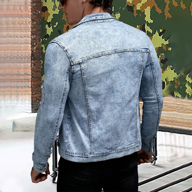 Men's Shirt Denim Shirt Jacket Trendy Simple All-match Slimming Slim Fit Polo Collar Jacket