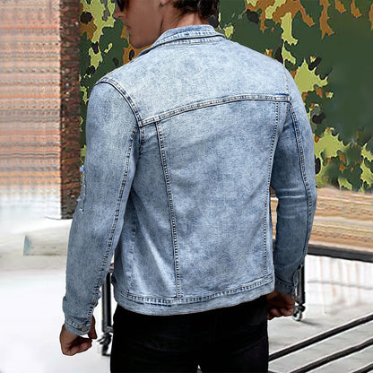 Men's Shirt Denim Shirt Jacket Trendy Simple All-match Slimming Slim Fit Polo Collar Jacket
