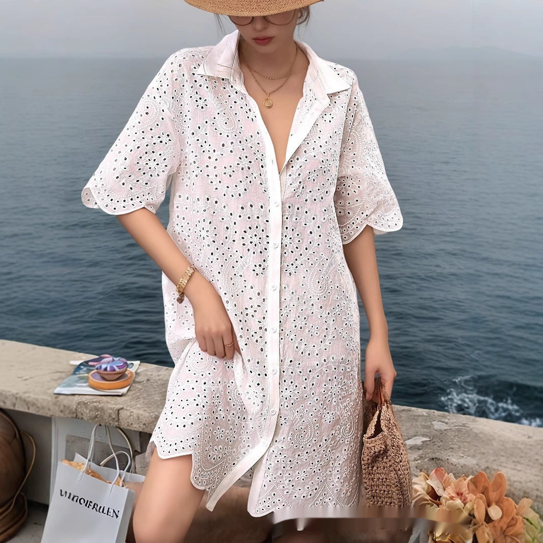 Hollow Cardigan Fashion Short Sleeve Dress