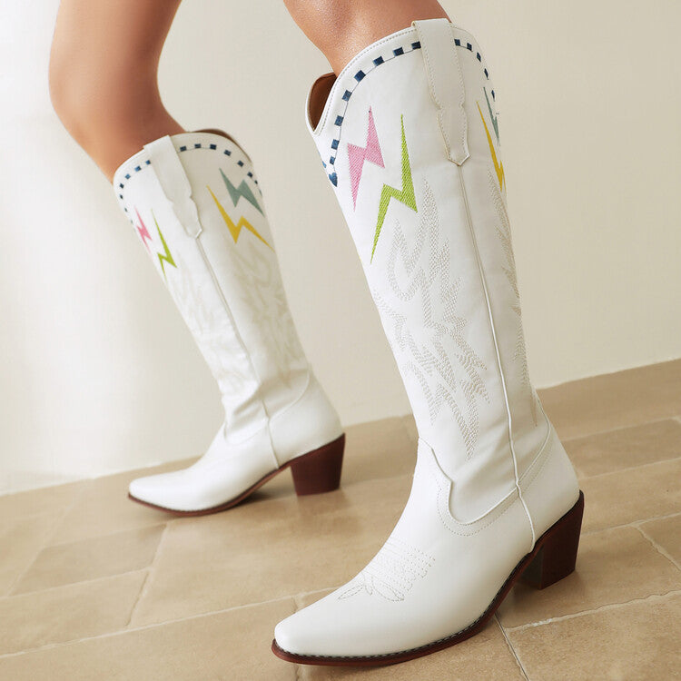 Lightning Embroidery Knee-high Boots Women