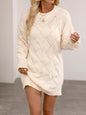 Round Neck Long Sleeve Rhombus Woven Hip Skirt