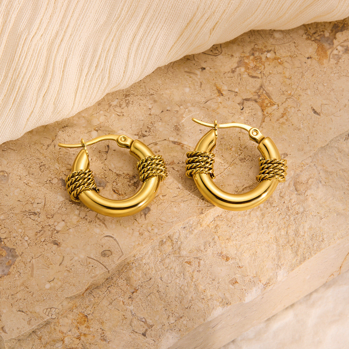 Non-fading Titanium Steel Hemp Rope Earrings