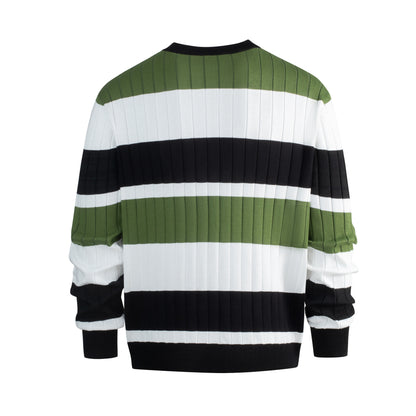 Men's Casual Contrast Color Striped Pullover
