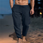 New Men's Solid Color Drawstring Cotton And Linen Loose Beach Casual Pants Slim