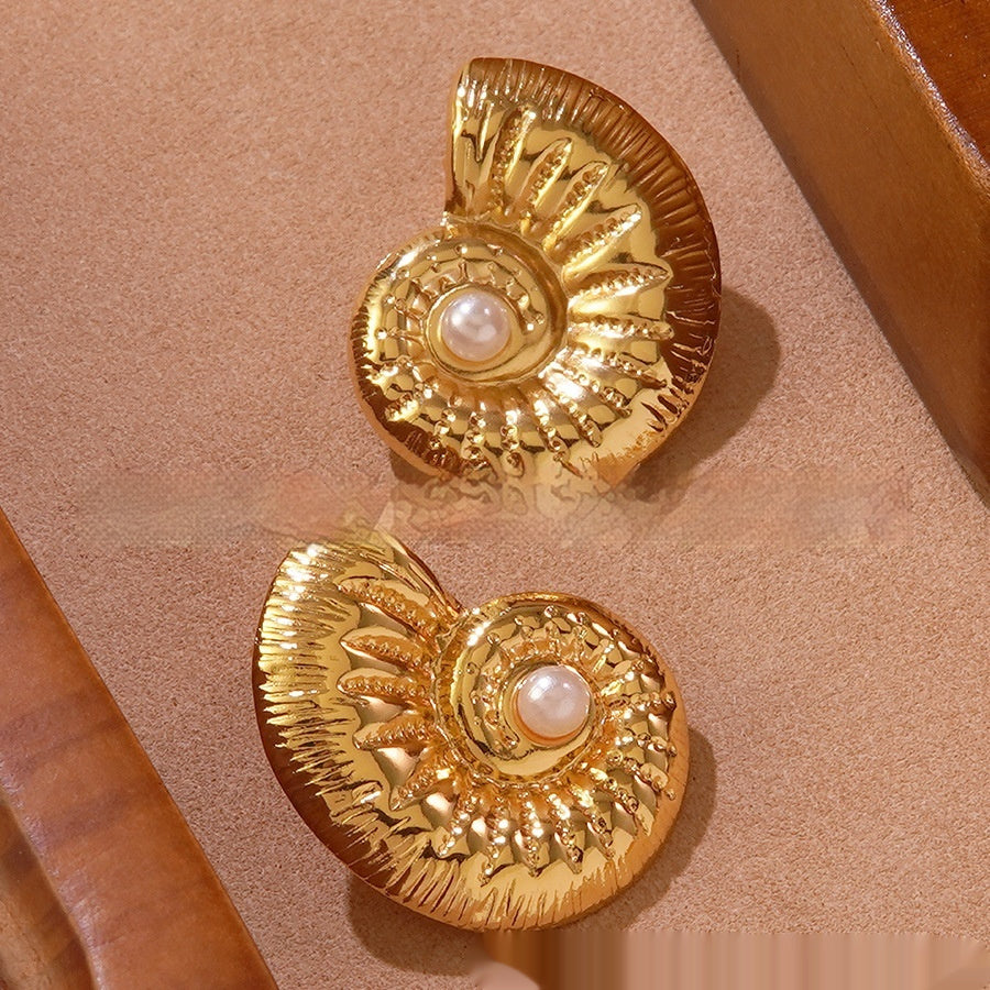 Beach Style Conch Shell Pearl Stud Earrings