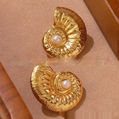 Beach Style Conch Shell Pearl Stud Earrings