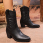 British Style Chunky Heel Mid-calf Pointed Toe Plus Size Ankle Boots