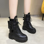 Platform Shoes Female Autumn And Winter Cotton Padded Height Increasing Insole Mid-calf Martin Boots