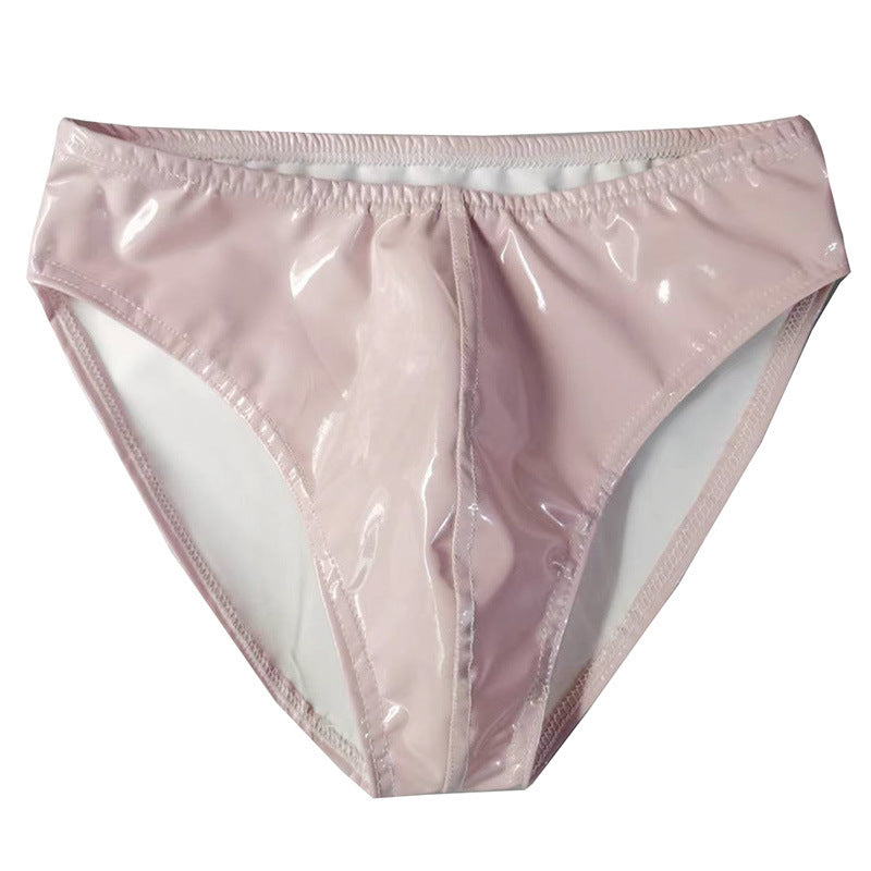 Sexy Bright PU Anti-exposure Leather Men's Bright Leather Underwear