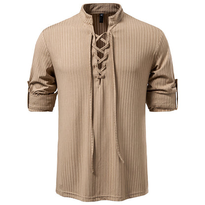 Men's Casual Long Sleeve Drawstring Design T-shirt