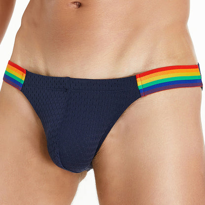 Men's Briefs Comfortable Nylon Mesh Briefs Low Waist Rainbow Waist