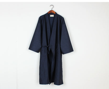 Men's Nightgown Woven Cotton Mid-length Home Bathrobe