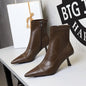 Slim Retro Soft Leather Pointed Toe Bare Single Boots Thin Heel