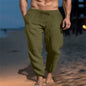New Men's Solid Color Drawstring Cotton And Linen Loose Beach Casual Pants Slim