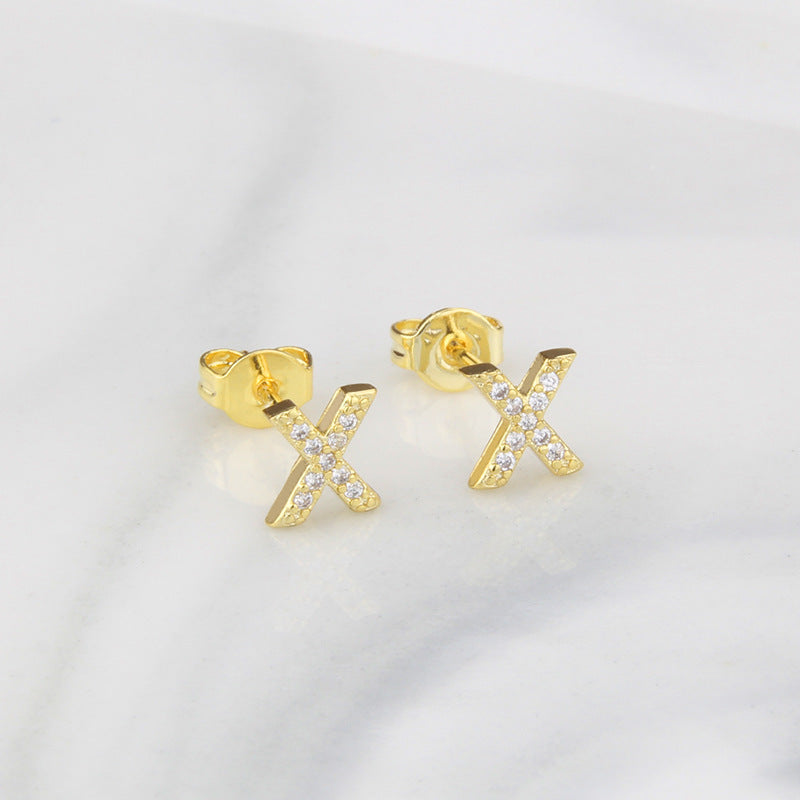 Ins European And American Diamond English Alphabet Letter Earrings