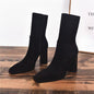 New Square Toe Fleece-lined New Chunky Heel French Boots
