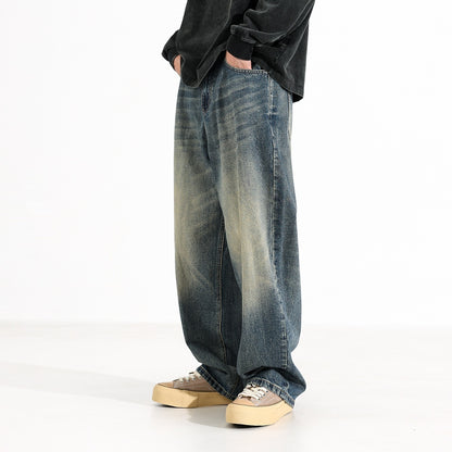 American Retro Hanging Loose Wide Leg Jeans For Men