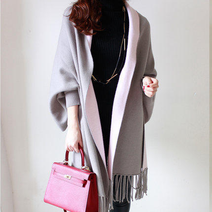 Women's Fringed Big Shawl Sweater Cardigan