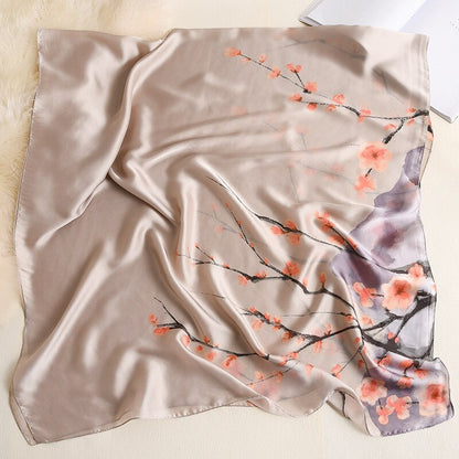 Scarf Ladies Versatile Ginkgo Leaf Long Sunscreen Silk Scarf Dual-Use Warm Shawl