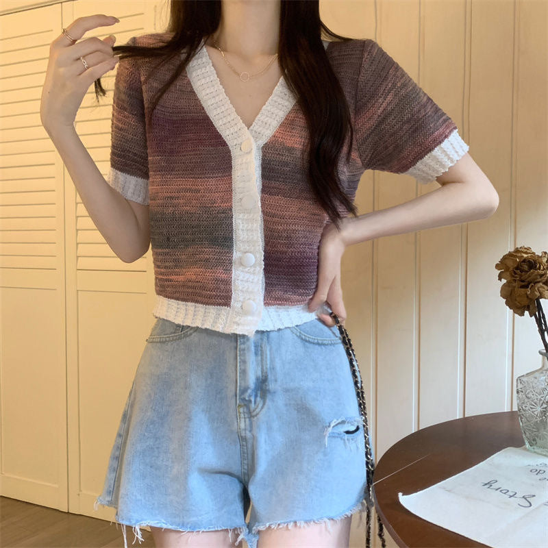 V-neck Knitted Thin Slim Fit Outer Sweater