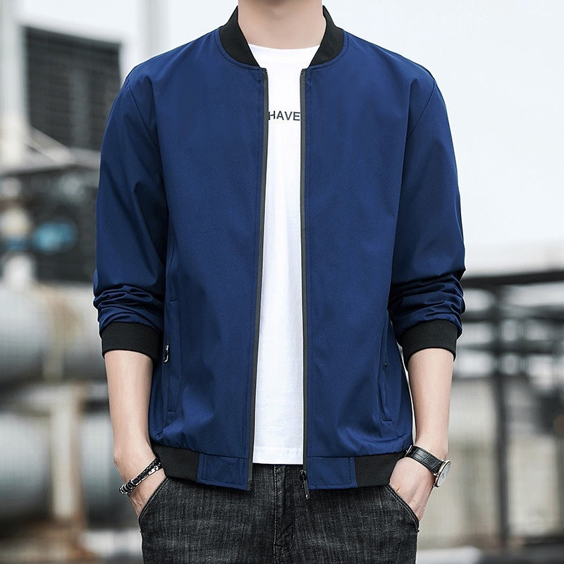Men's Jacket Spring And Autumn Solid Color Stand Collar Coat